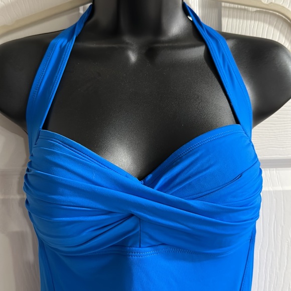 Blue retro one piece women’s swimsuit - Picture 2 of 6